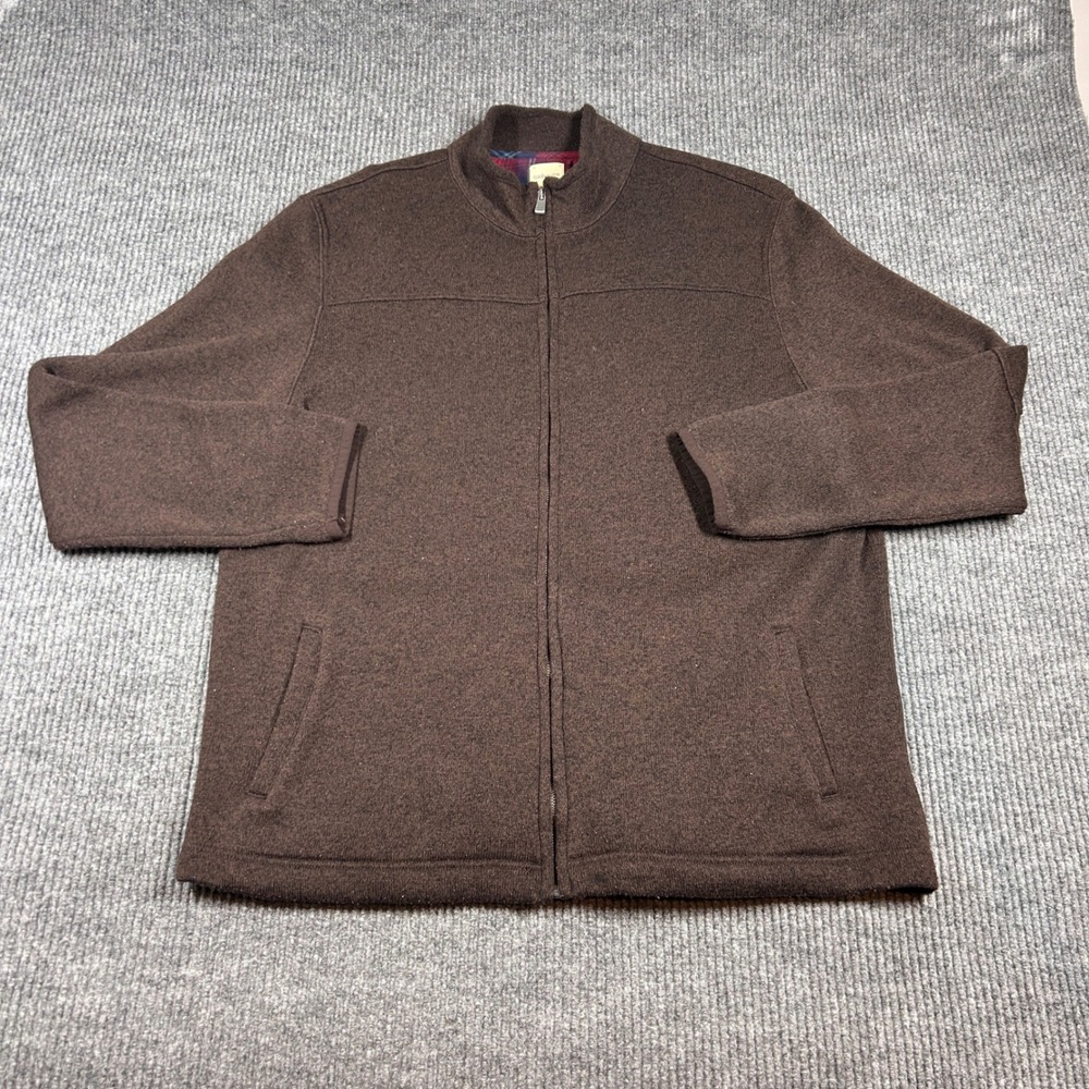 GH Bass & Co Sweater Men's‎ XXL Brown Full Zip Fleece Lined Jacket Mock Neck